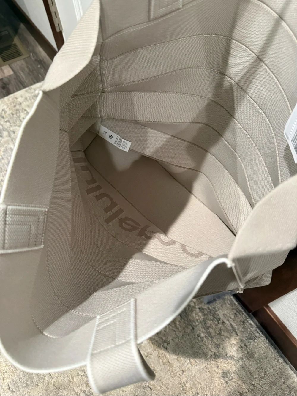 NWT lululemon athletica Fold It Hold It Tote in light beige with cream trim